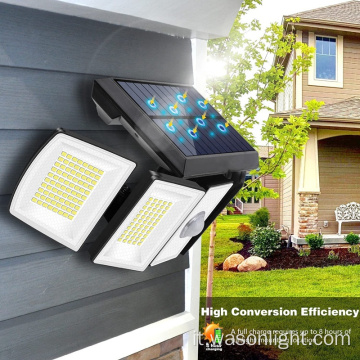 Outdoor Professional 300ED 6500K REGOLABILE A 5 teste Sensore wireless Sensore di sicurezza solare Luci da parete da parete